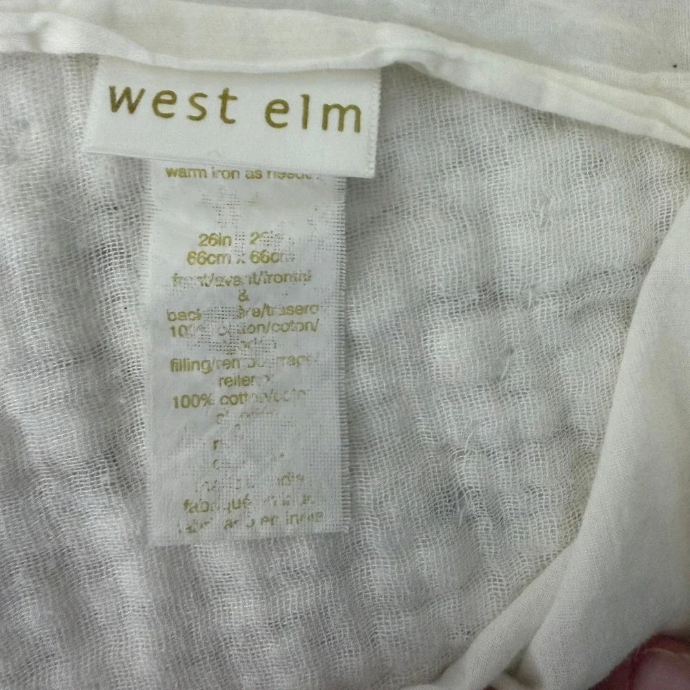 West Elm Euro Sham Ivory White Cotton Quilted Rosette Textured Square 27x24